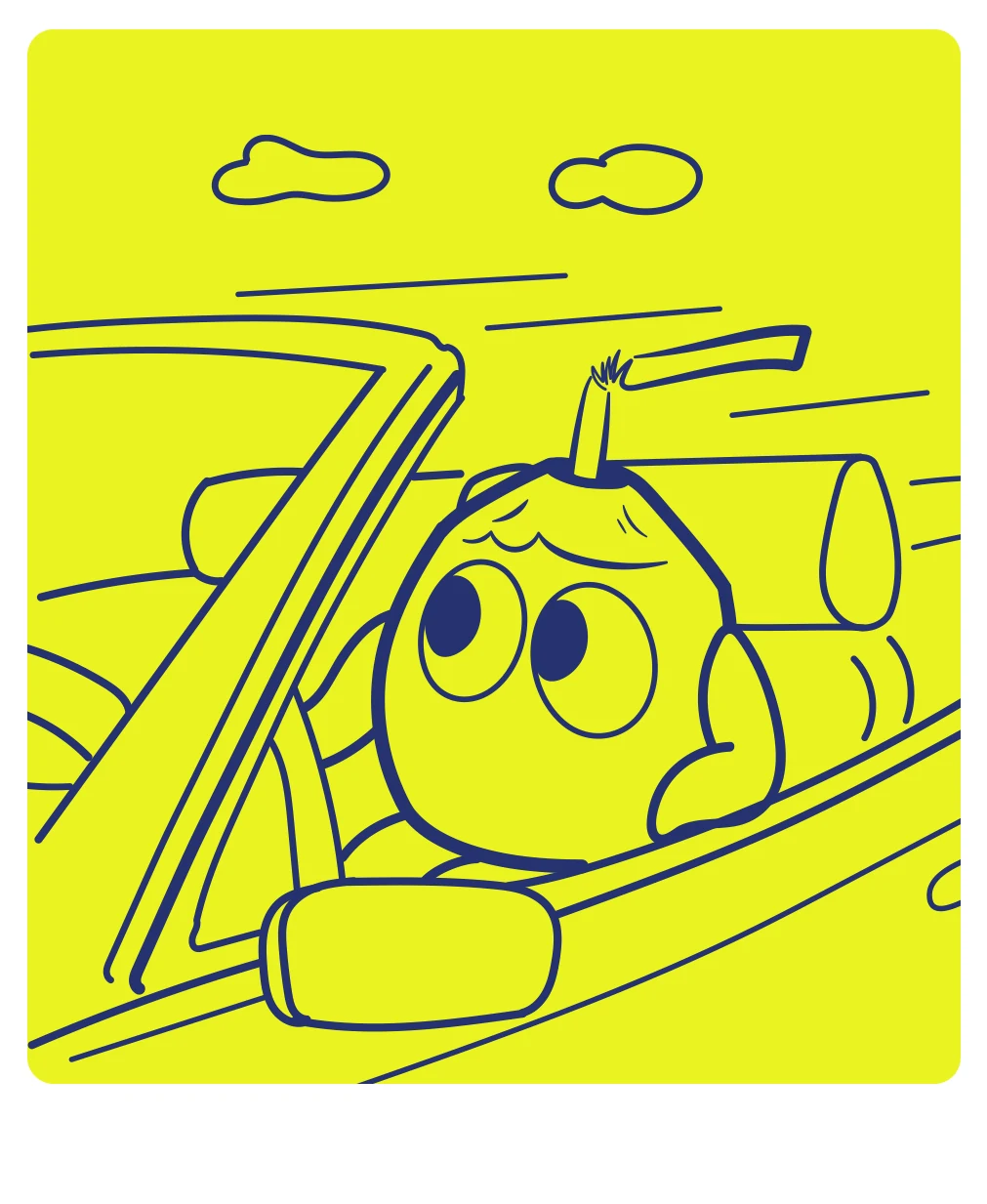 MeKoko driving a convertible